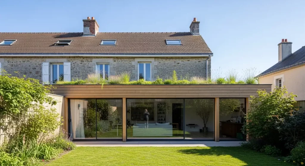 Extension ossature bois toit plat